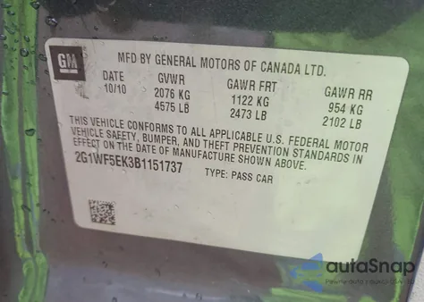 2011 Chevrolet Impala Ls from USA, damaged, VIN 2G1WF5EK3B1151737